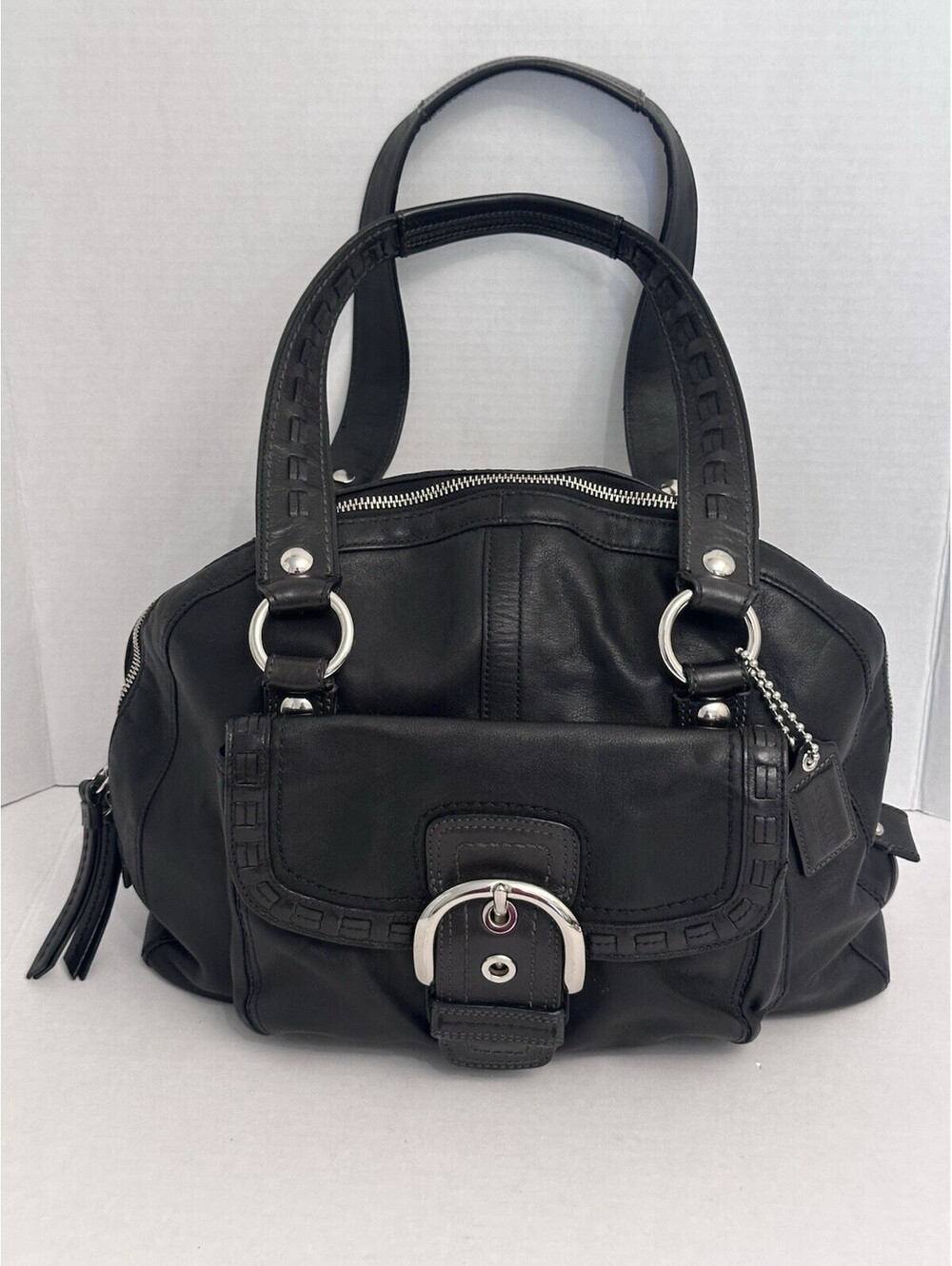 Vintage Coach Soho Courtney Black Leather Domed Satchel Handbag K0893-F13111